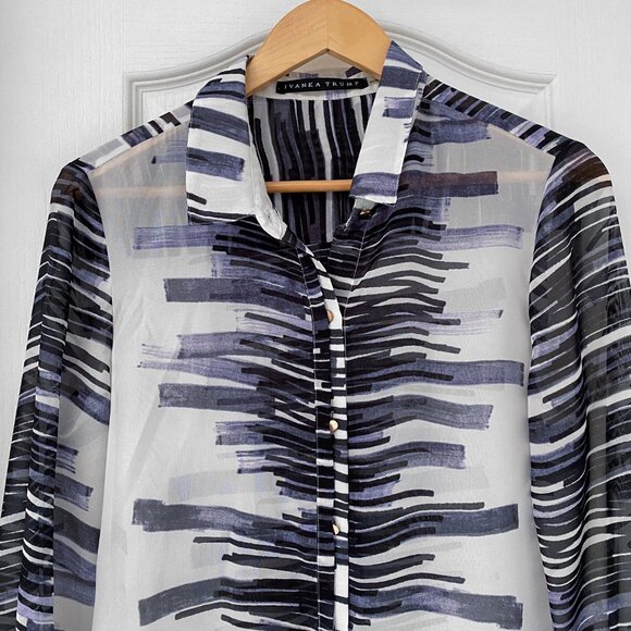 Ivanka Trump - Button Front Print Longsleeve Shirt with Cuffs - Picture 4 of 13